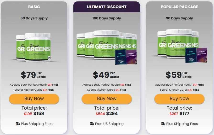 Official TonicGreens supplement bottles available for purchase, featuring multiple bottle options and secure ordering from the official website