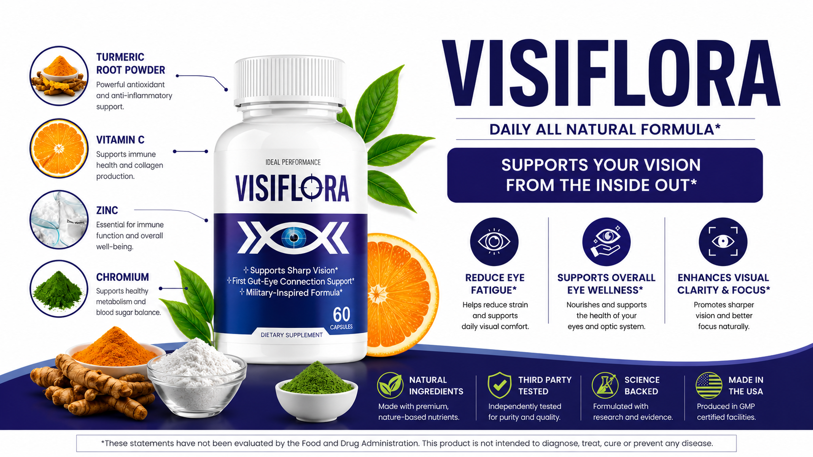 VisiFlora supplement bottle and eye health ingredients